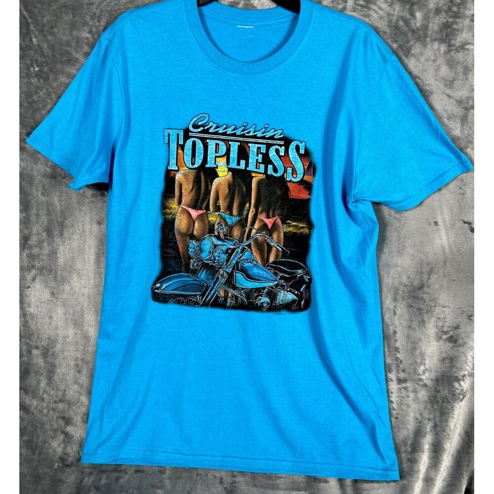 Men’s T-shirt “Cruising Topless” Biker Shirt Hot Bikini, Babes, Pit To Pit 20” L